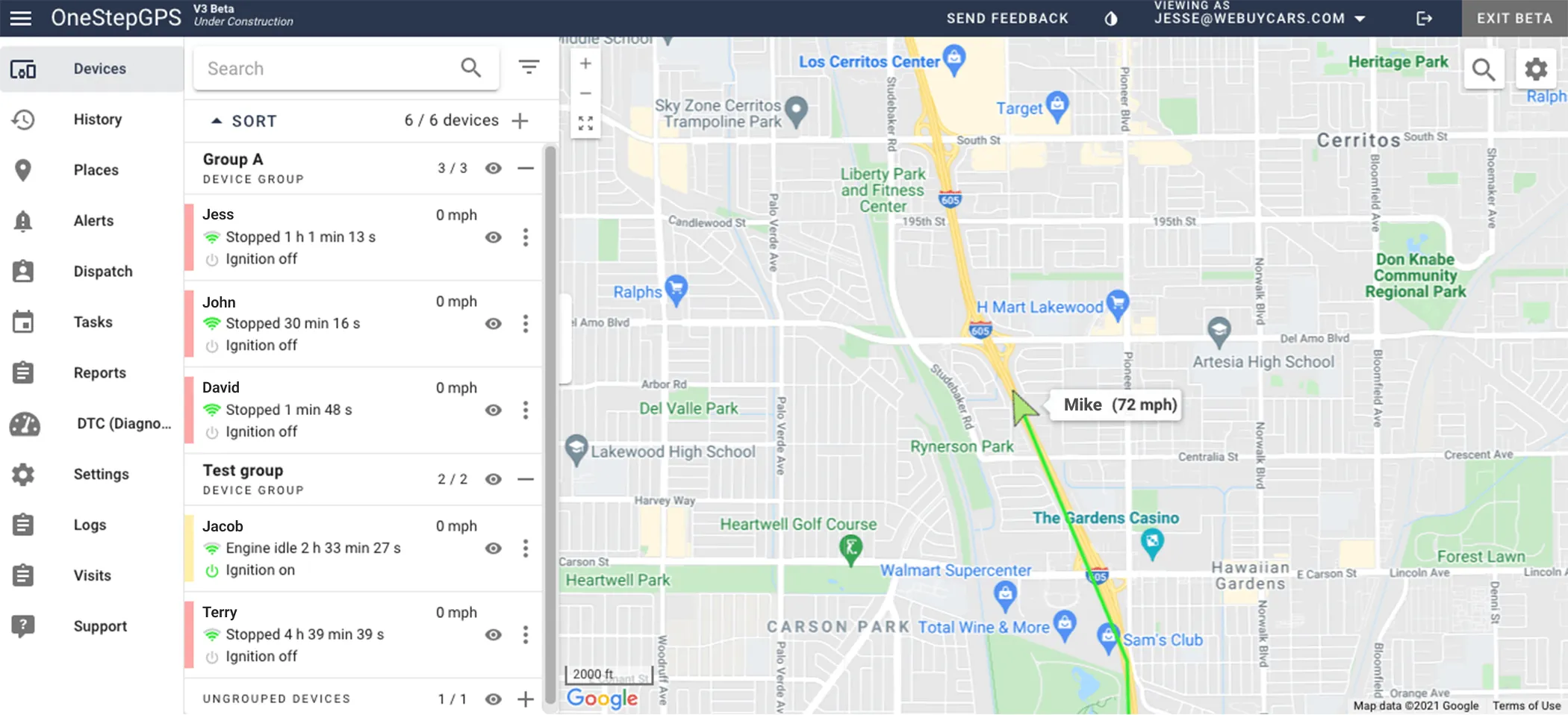 One Step GPS dashboard UI