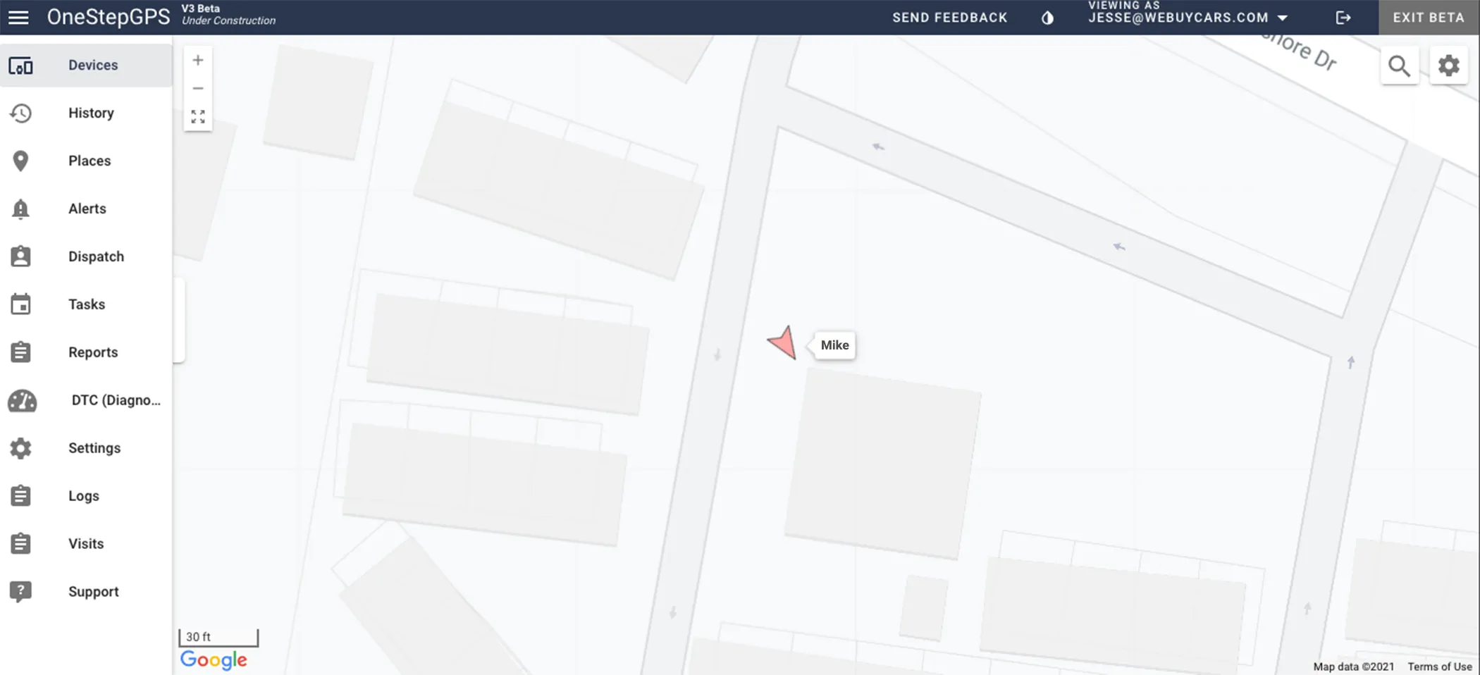 One Step GPS dashboard UI with devices map