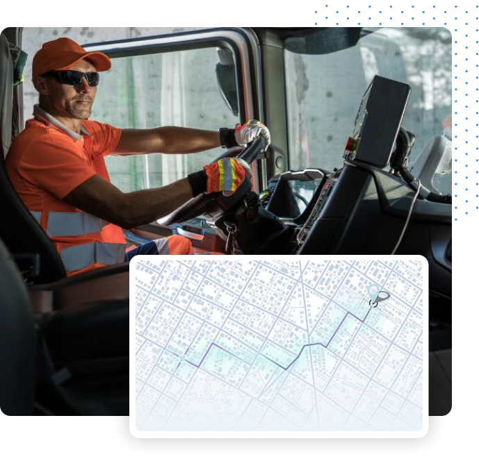 Driver driving a vehicle with a map overlay
