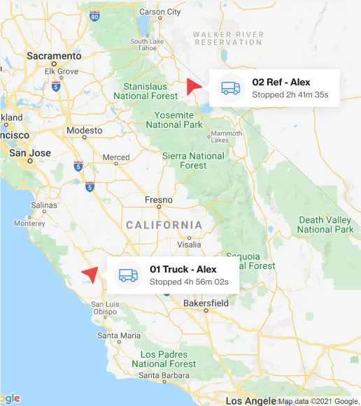 Map showing multiple tracked devices