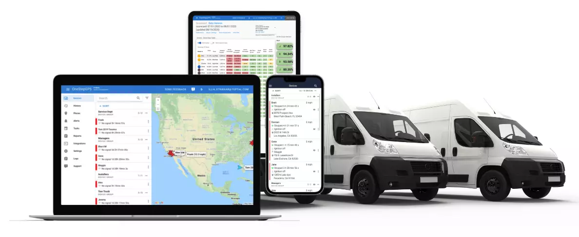 One Step GPS tracking devices and vehicles